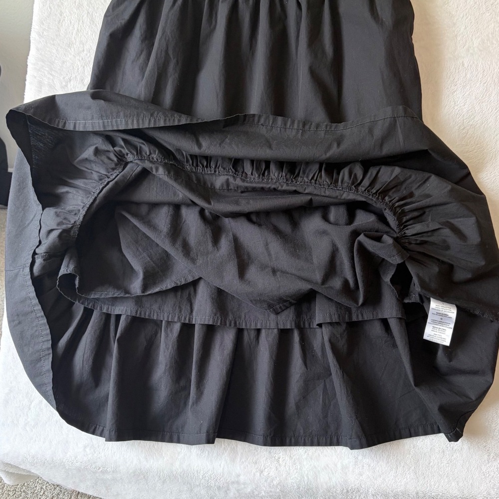 FRENCH CONNECTION Embroidered Midi Dress Size L Puff Sleeve Smocked Ruffle Black - Picture 9 of 15